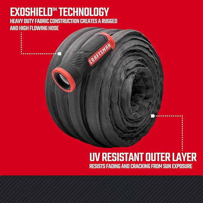 CRAFTSMAN ExoShield Heavy-Duty Fabric Hose - Industrial-Grade Lightweight Garden Hose 100 Feet x 5/8 Inch