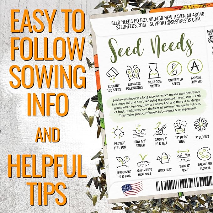 Seed Needs Mexican Sunflower Seeds for Planting Tithonia rotundifolia Flowers - Heirloom & Open Pollinated Annual Flower Seed to Plant an Outdoor Butterfly Garden (2 Packs)