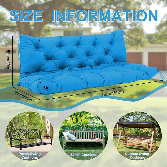 Premium 5" Thick Waterproof Porch Swing Cushions Sturdy Durable 2 Seat Replacement Outdoor Swing Cushions with Backrest&Ties Bench Cushion for Outdoor Furniture Backyard Patio Garden