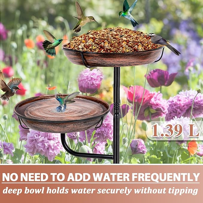 Metal Bird Bath for Outside, 41in Standing Bird Bath Feeder Bowl, Outdoor Freestanding Birdbaths Bowl, Double-Layer Bowl Bird Bath Stand for Garden Yard Patio Outdoor Decor, Upgraded 5-Pronged Base