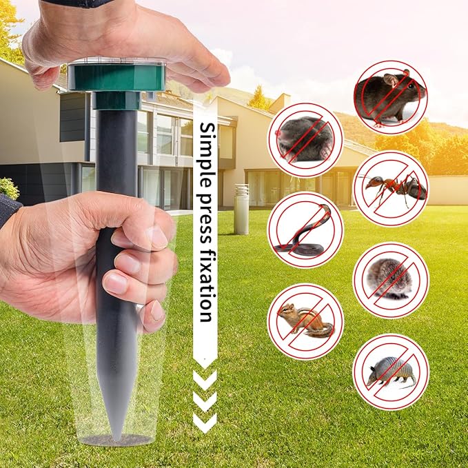 8 new Green Mole Repellent for lawns Gopher Repellent Ultrasonic Solar Powered Snake Repellent Deterrent Mole Repeller Vole Repellent Outdoor Lawns Garden Yard All Pests Sonic Spikes Stakes Chaser8