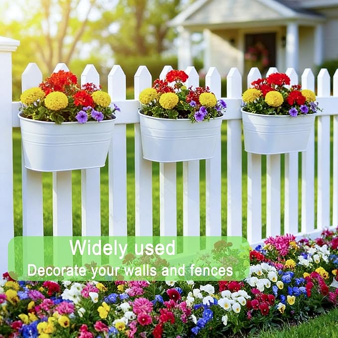 10.6 Inch 5 Pack Long Slot Wrought Iron Hanging Flower Pots Small Metal Hanging Flower Basket with Removable Hooks and Drainage Holes Suitable for Porch Railing Balcony Fence Garden (BS)