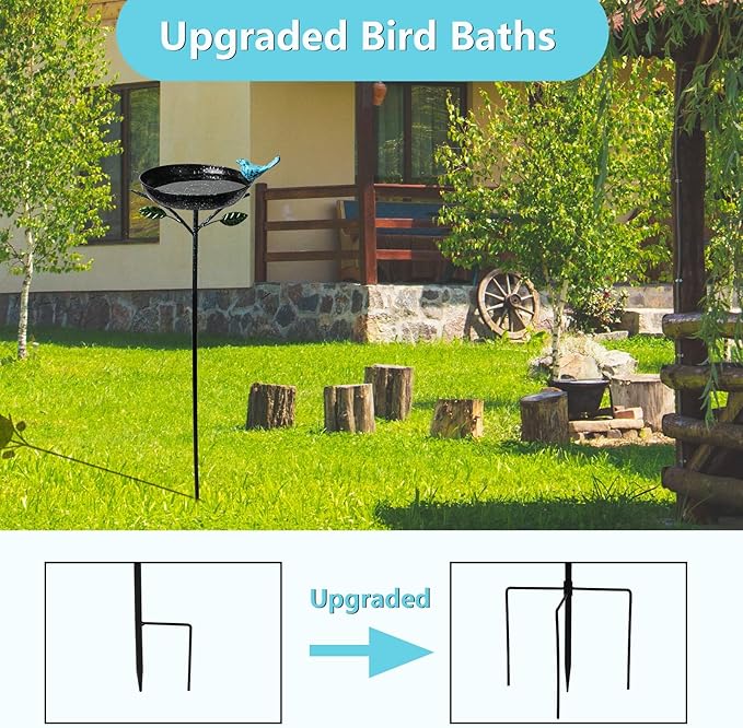 Bird Baths for Outdoors, 41" Tall Black Birdbath with Stake, Metal Bird Baths & Feeder with 9.4" Bowl & Decorative Cast Iron Bird for Outside Garden Yard Decor