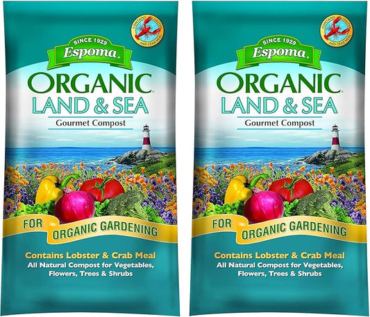 Espoma Organic Land and Sea Gourmet Compost with Lobster & Crab Meal: Planting Mix for Vegetables, Flowers, Trees & Shrubs, 1 Cubic Foot Bag (Pack of 2)