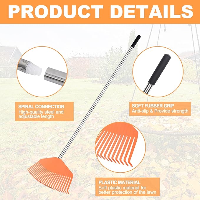 YEELOR 16.5-Inch Wide Adjustable Handle Leaf Rake - Plastic Rake Head, Lightweight & Compact, Used for Leaf Collection, Suitable for Small-Scale Cleanup, Ideal for Seniors and Kids