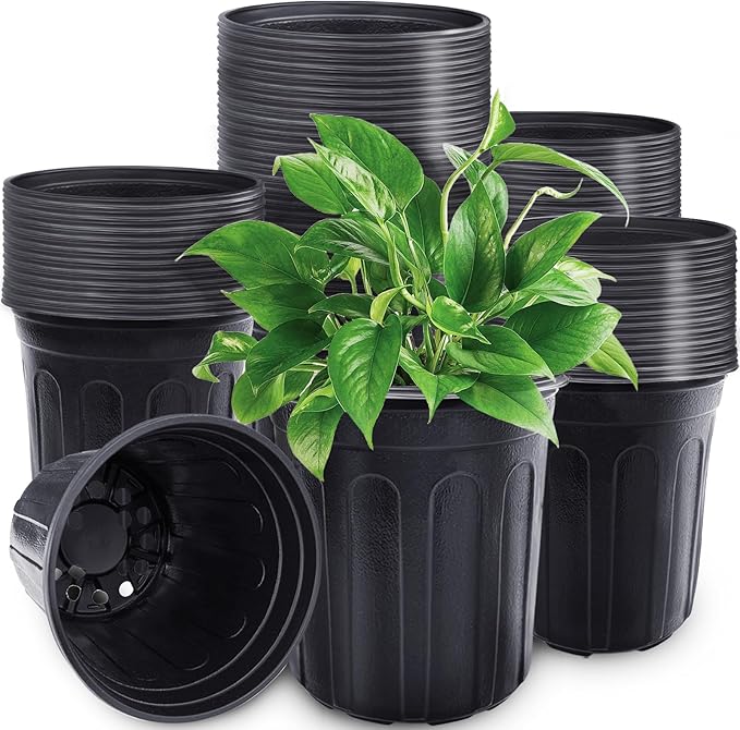 Pynqdfu 60 Pcs 1 Gallon Plant Nursery Pots,Plastic Seed Starter Pot with Drainage Holes,Plastic Plant Pots for Planting,Cuttings,Transplanting,Home Garden(Black)