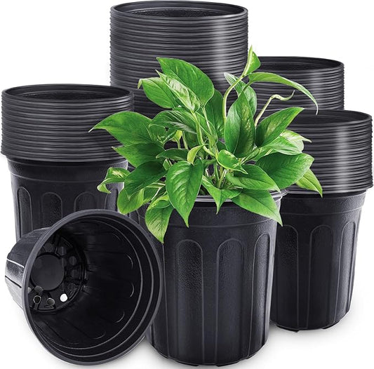 Pynqdfu 60 Pcs 1 Gallon Plant Nursery Pots,Plastic Seed Starter Pot with Drainage Holes,Plastic Plant Pots for Planting,Cuttings,Transplanting,Home Garden(Black)
