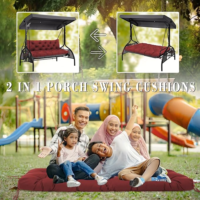 Replacement Cushions for Outdoor Furniture 48 Inch Waterproof Porch Swing Cushions 2 Seater with Backrest Extra 5" Thicken Durable Patio Long Bench Cushions(Wine Red 48×40×5inch)