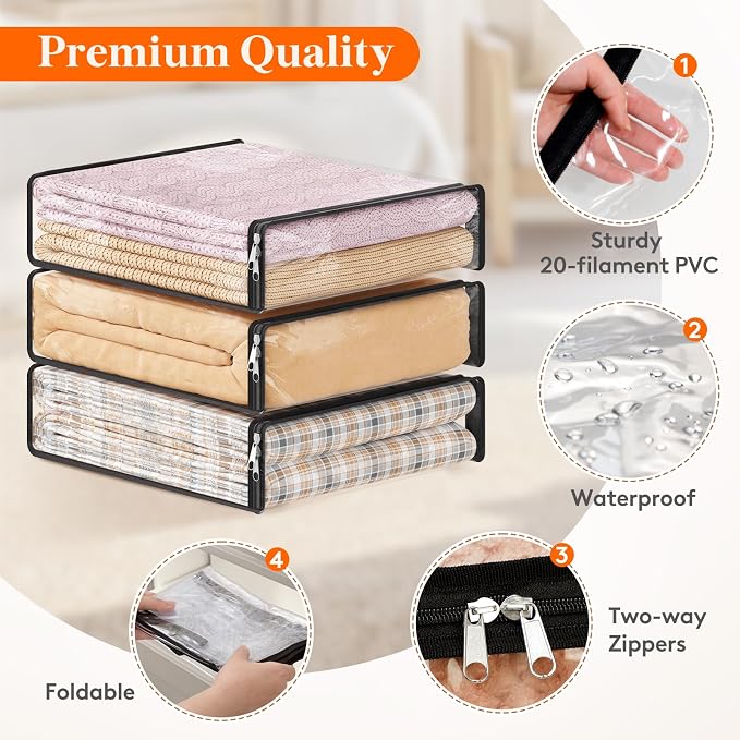 Lifewit 14L Clear Sheet Storage Bags 10 Pack, Zippered Clothes Storage Bags