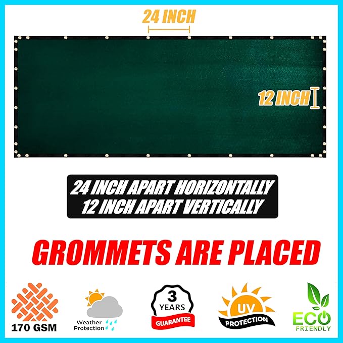 ShadeMart 4' x 8' Fence Privacy Screen Green Heavy Duty 170 GSM Fencing Mesh Shade Net with Grommets & Zip Ties, 90% Blockage Fence Screen for Balcony Yard Outdoor Garden Pool (We Customize Size)
