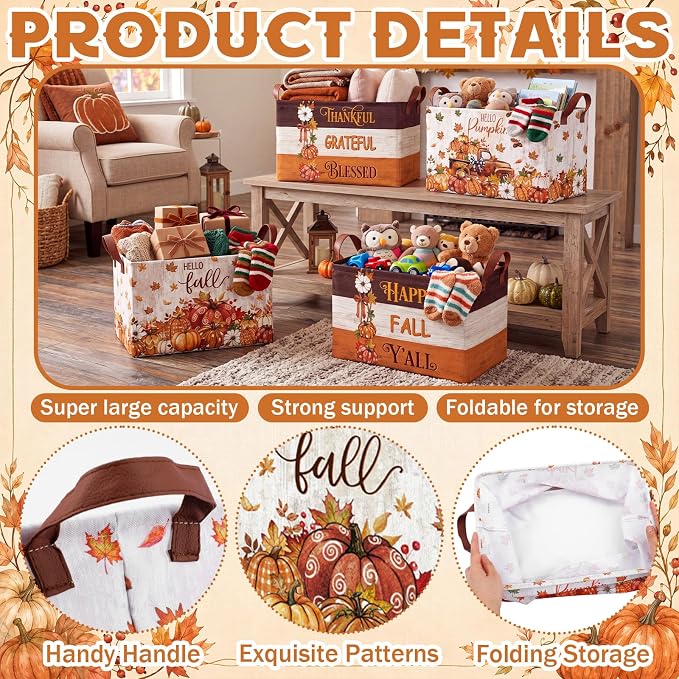 4 Pcs Fall Storage Basket for Gifts Empty with Handle, Large Fabric