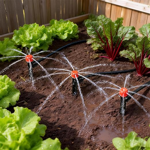 RedChili 35 Pieces Quick Connect Drip Emitters for 1/4" Drip Irrigation Tubing, Adjustable 360 Degree Stream Drip Emitters with Stake 360° Full Circle 8 Hole Stream Drippers for Garden Watering System
