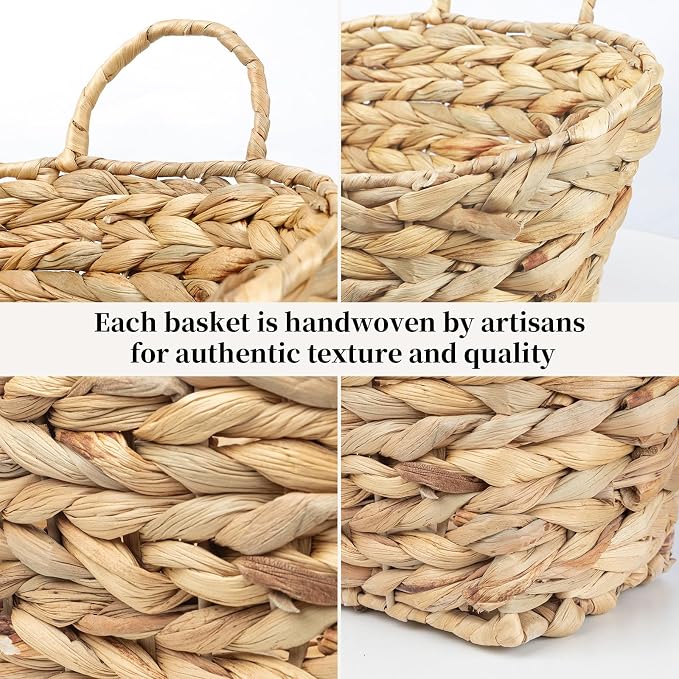 Hanging Wall Basket Handwoven Wicker Basket, Natural Water Hyacinth