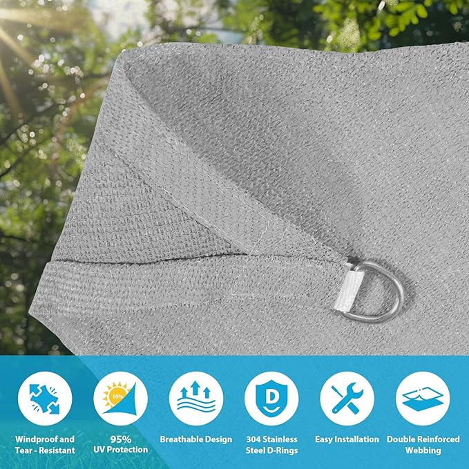Amagenix Sun Shade Sail 6'X6'X6' Curved Edge Outdoor Shade Canopy Light Grey Breathable 95% UV Block Shade Cloth for Patio Garden Backyard (We Make Custom Size)