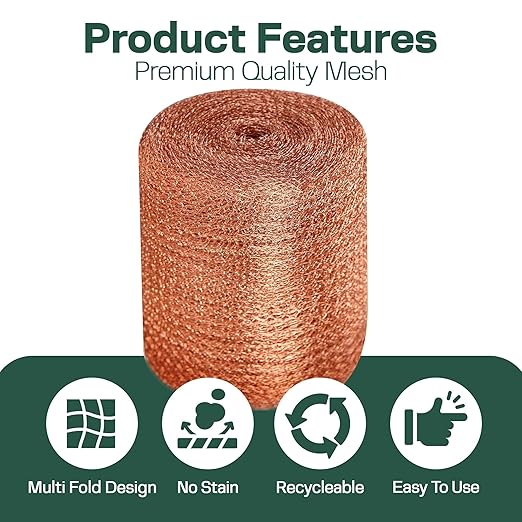 3rd Gen Copper Mesh Rodent Control Kit - Raytrends 100% Premium & Pure Copper Wool for Slug, Pest, Snail, Mice & Rat Control - Offers 2 Copper Mesh Rolls with Scissors and Packing Tool