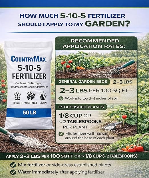 5-10-5 All-Purpose Fertilizer – 50 lb Bag | Balanced Nutrient Blend for Flowers, Vegetables, Lawns & Shrubs | Promotes Strong Roots, Vibrant Blooms & Healthy Growth | Easy Application Granules