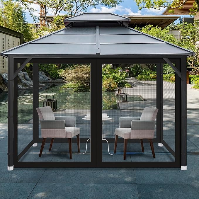 Gazebo Universal Replacement Mosquito Netting, 8' x 8' Outdoor Mesh Netting Screen 4-Panel Sidewall with Zipper for Patio, Canopy, Garden and Backyard, Black(Mosquito Net Only)