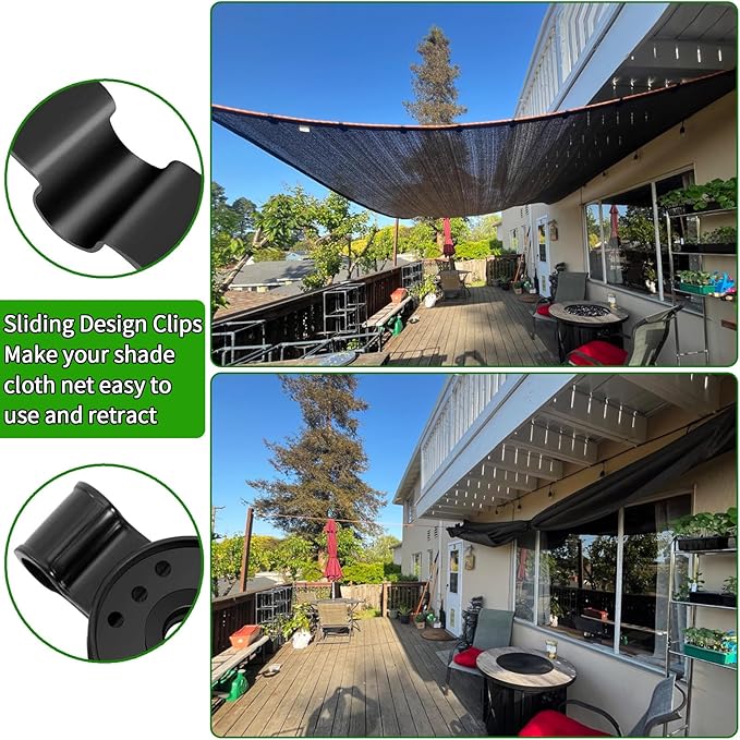 200Pcs Shade Cloth Clips, Black Plastic Heavy Duty Sun Shade Clips for Sun Shade Net, Gardening Shade Cloth, Anti Bird Netting, Removable & Reusable Windproof Awning Clamp (Black-200PCS)