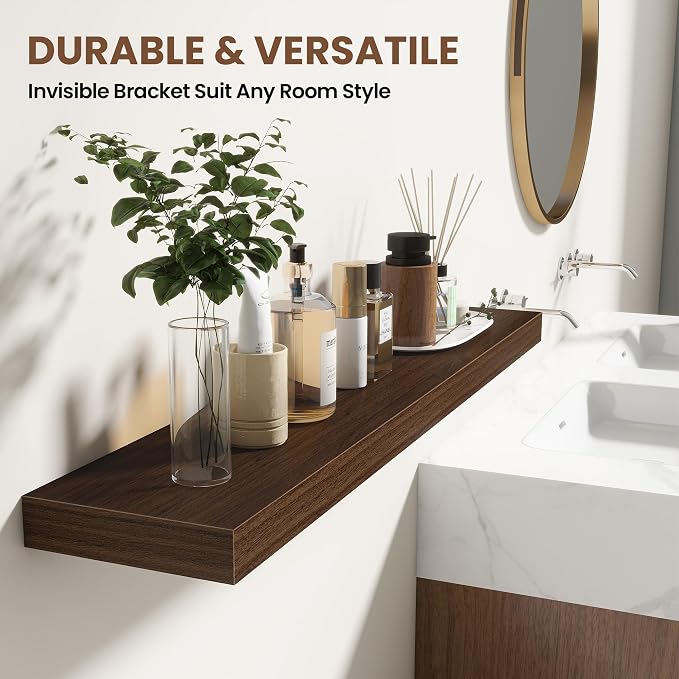 Acovy 30 Inch Floating Shelves for Wall 2 Pack, 30" Wall Shelves for Books, Storage, Decor, Wall Mounted Floating Shelf with Invisible Brackets for Kitchen, Living Room, Walnut