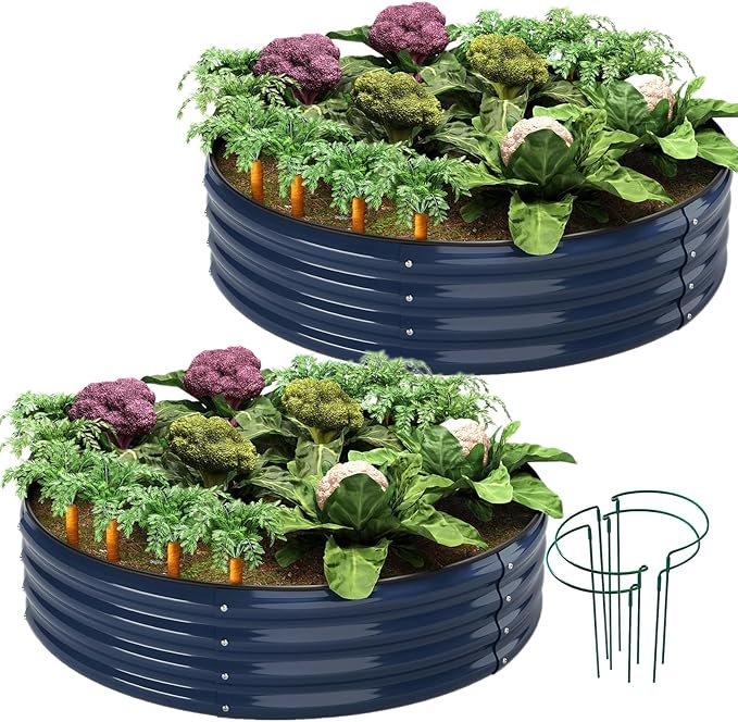ZFHgarden Galvanized Metal Planter Raised Garden Bed Kit for Gardening Outdoor Garden Box Raised Flower Bed 2PC Blue 2X2X1FT