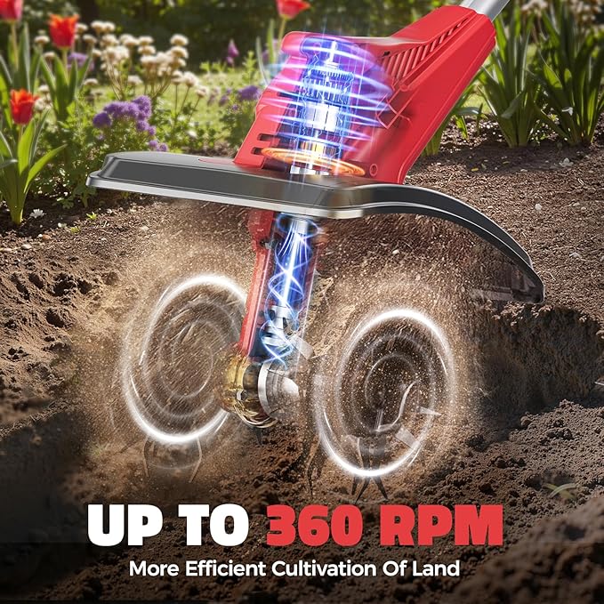Cordless Tiller Cultivator Compatible with Milwaukee 18V (No Battery), Tiller for Gardening 360RPM Electric Garden Tiller, Brushless Rototiller 9" Width 6.3" Depth for Lawn/Soil Cultivation, Red