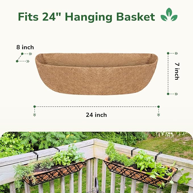 GreatBuddy 2 Pcs Coco Liners for Planters 24 Inch, Sturdy Window Box Liners, Perfect Planter Liners Replacement for The Old, 100% Natural, Easy to Straighten Out