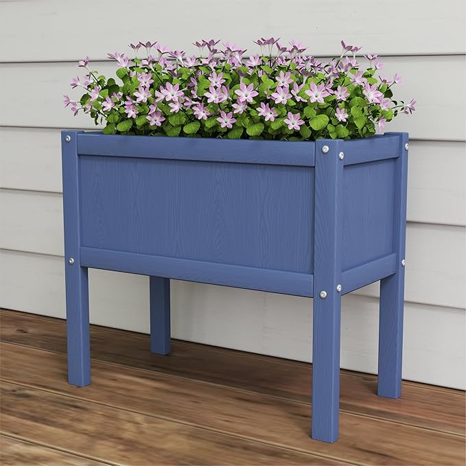 Raised Garden Bed with Drainage Hole Waterproof Small HDPE Elevated Planter Box with Legs Stable and Durable to Plant Herb Vegetable Flower,Patio,Balcony Outdoors/Indoors Navy