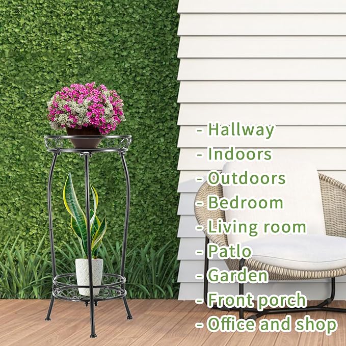 LOYAL TIGER Plant Stand Indoor Outdoor, 2 Pack, 2 Tier 27" Tall Metal Shelf