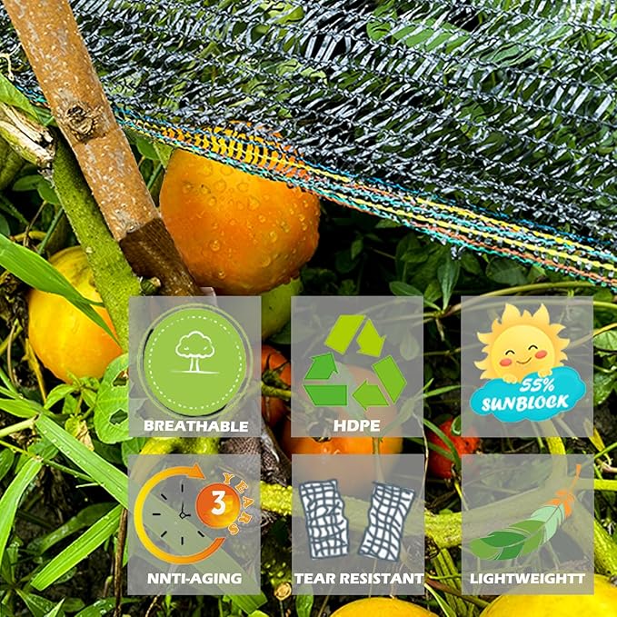 55% Shade Cloth for Garden, Sunblock Mesh UV Resistant Net for Vegetables Flowers Greenhouse Raised Bed, Plant Shade Cover from Sun, Black (10x30 FT)
