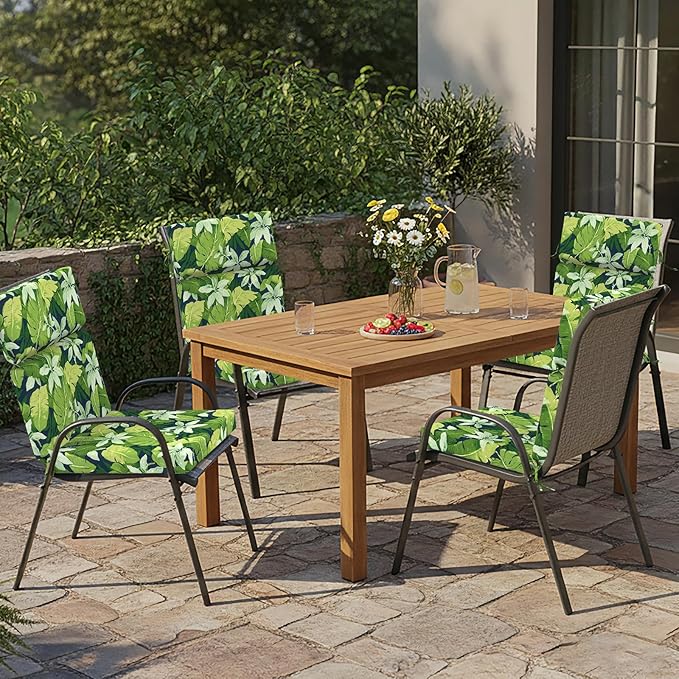 DYTXIII Outdoor High Back Chair Cushions Set of 2, 44"x22" Water Repellent Patio Seat Cushions with Elastic Sponge, All Weather Chair Pads for Rocking, Dining Chairs, Patio Furniture - Jungle Leaves