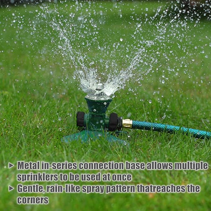 Biswing 3 Pack Lawn Sprinkler, Heavy Duty Metal Square Garden Sprinkler, 360 Degree Large Area Irrigation, Connectable Rotating Automatic Water Sprinklers for Yard Lawn Garden Watering