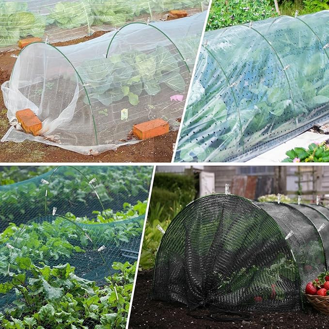 Garden Hoops for Raised Beds, 50pcs 7ft Grow Tunnel Greenhouse Support Hoops Rust-Free Frame for Garden Netting Row Cover Fabric, 10 Set DIY Fiberglass for 3 & 4 Ft Wide, 30pcs Clips
