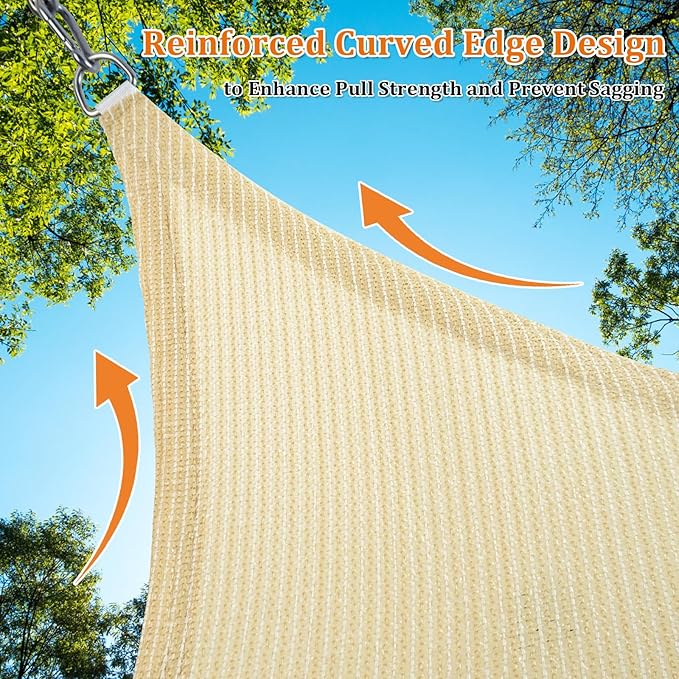 Shade&Beyond Custom 14'x14' Sun Shade Sail Canopy Rectangle UV Block Breathable Curved Sunshade for Backyard Yard Deck Outdoor Facility and Activities, Beige (We Make Custom Size)