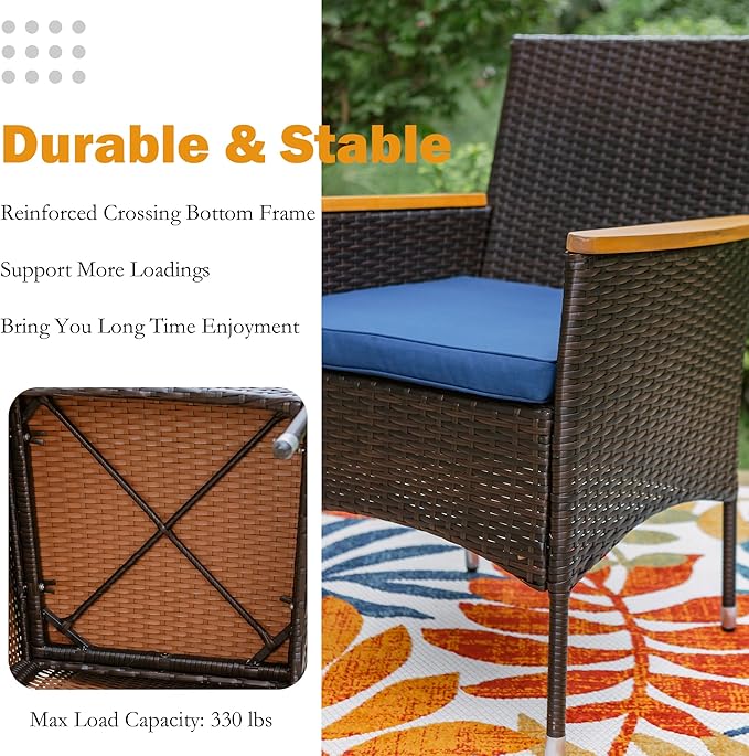 Sophia & William Rattan Patio Chairs Set of 8, 8 Pcs Wicker Outdoor Dining Chairs with Seat Cushions & Wood Armrest