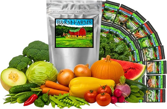 B&KM Farms Vegetable Seed Collection - 36 Varieties, 72 Packets, 80,000+ Heirloom Non-GMO Seeds, Resealable Storage Packaging(72 Pack: The Homestead Collection)