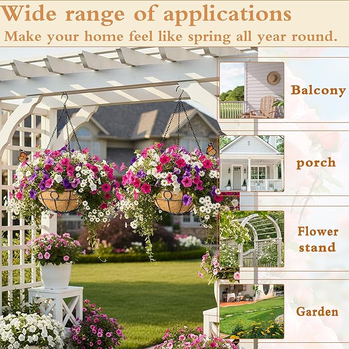 2 Pack 12" Round Metal Hanging Basket for Outdoor Plants Durable Large Hanging Planter with Coco Coir Round Plant Holders Planter for Outside Garden Decoration (Circular)