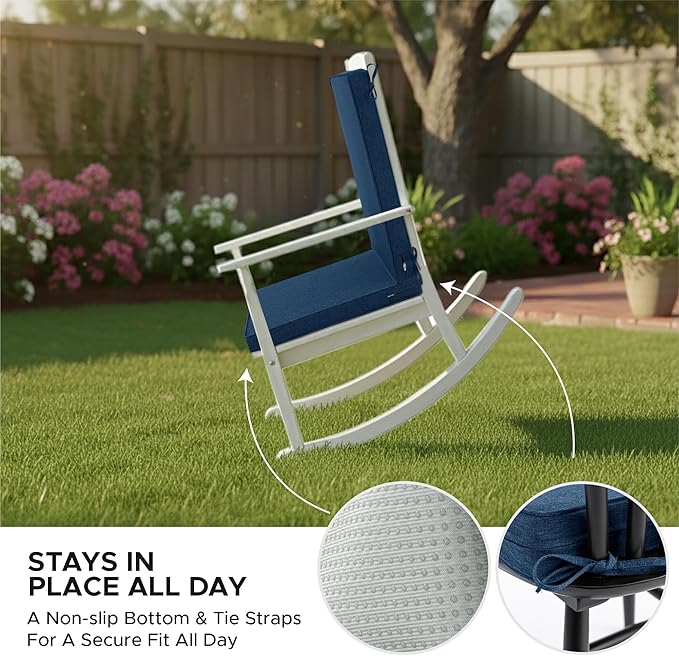 Outdoor Chair Cushions 20x20, Water-Resistant & Fade-Resistant, Patio Furniture Lawn Dining Chair Seat Replacement with High Back, Ties Zipper, Removable Cover, Set of 2, Navy Blue