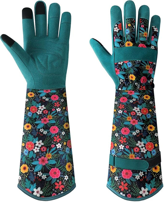 Trifabricy Gardening Gloves for Women, Leather Long Garden Gloves with Grip, Thorn-Proof Puncture-Resistant Work Gloves