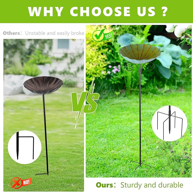 Metal Bird Baths for Outdoors, 39" H Birdbath with 10 Inch Bowl, Standing Bird Bath & Bird Feeder with Stake for Outside Garden Patio Yard Lawn Decor, Yellow Green