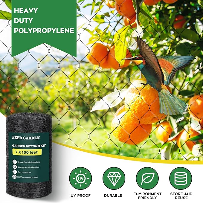 FEED GARDEN Heavy Duty Deer Netting Garden Netting - 7x25ft UV-Protected Garden Fence with 3/4" Fine Mesh - Includes 10 Stakes & 50 Zip Ties for Easy Installation