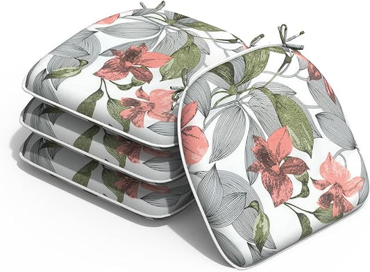 Outdoor Chair Cushions 16"x17" Set of 4, Water Resistant Patio Chair Pads with Ties, Seat Cushions for Home Garden Furniture Decoration, Clemens Noir Pink