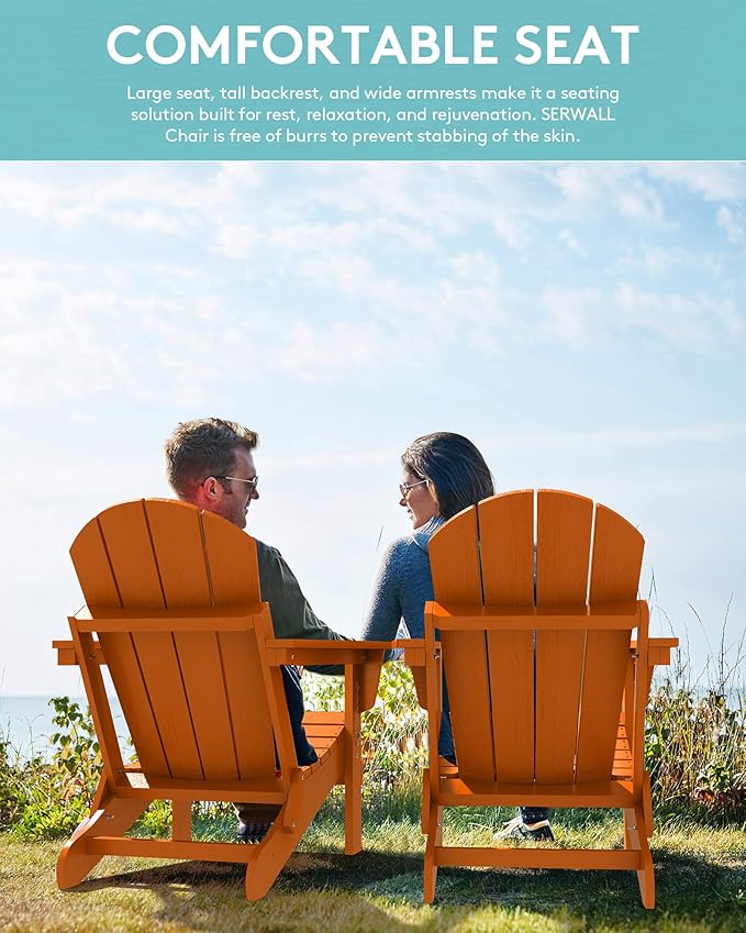SERWALL Foldable Adirondack Chair with Cup Holder Set of 2 for Patio Garden Outdoors Fire Pit Chairs-Orange