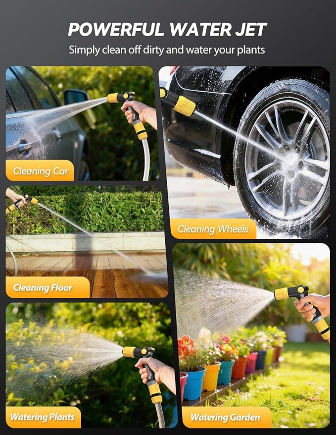 VOXON Garden Hose Nozzle Heavy Duty Metal - High Pressure Water Hose Nozzle Sprayer with Thumb Flow Control, Adjustable Spray Patterns for Outdoor Plants/Lawn Watering, Car Washing, and Pet Showering