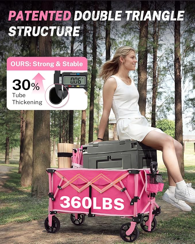 Gonex 220L Collapsible Foldable Wagon Cart with 360lbs Weight Capacity, 38''L Folding Utility Garden Cart with Detachable Wheels for Grocery Sports Shopping Camping - Pink