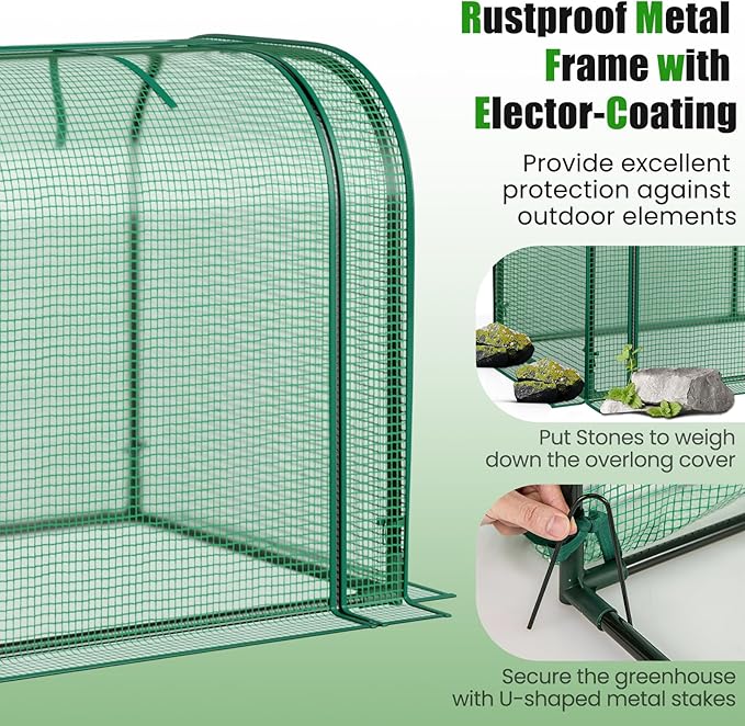 Giantex Raised Garden Bed with Cover, Wood Elevated Planter Box with Legs & Mini Greenhouse, Waterproof Sun-Protective PE Green House Cover, Outdoor Use for Fruit Vegetable Flower Herb (Green+Gray)