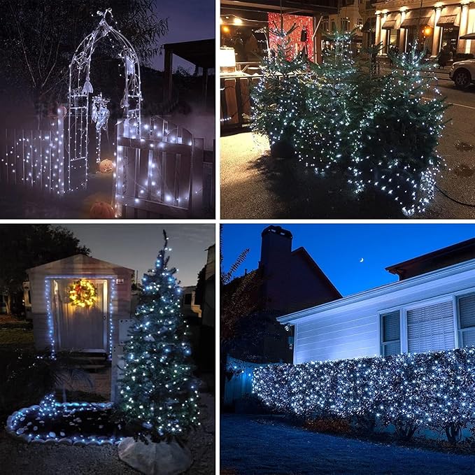 6 Pack Solar String Lights Outdoor, Extra-Long 600LED Solar Fairy Lights Outdoor Waterproof, Solar Twinkle Lights Silver Wire 8 Modes Solar Outside Lights for Xmas Tree Party Wedding (Cool White)