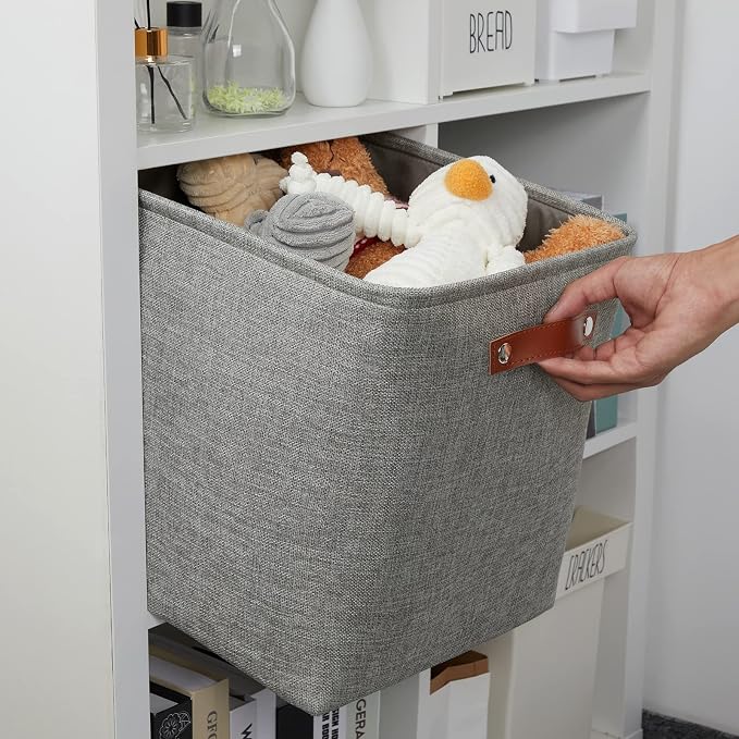 DULLEMELO Cube Storage Boxes,13 inch Fabric Baskets Closet Storage Bins for Home Organization and Storage,Stackale Gift Baskets Empty for Nursery Clothes Toys Kids Storage(Grey)