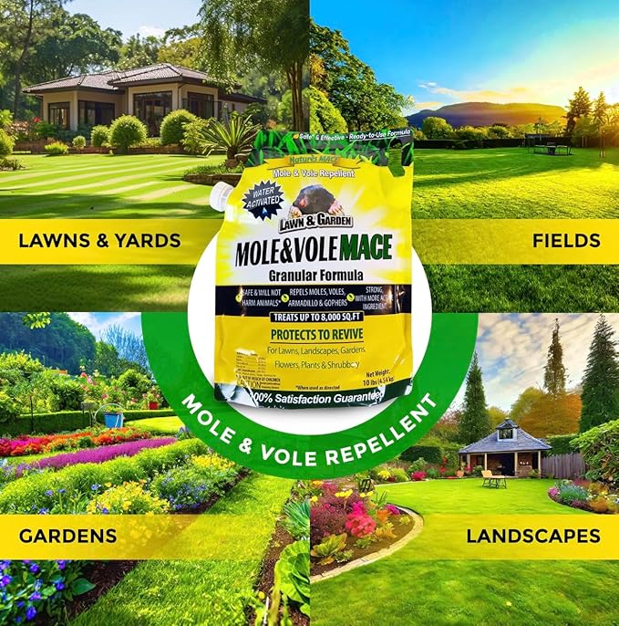 Nature's MACE Mole & Vole MACE – Yard & Garden Granules, Castor Oil Formula, Outdoor Use, Plant & Pet Safe, 352 Fl Oz (Pack of 1)