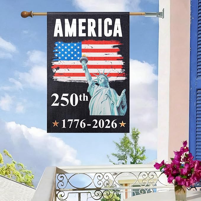 250th Anniversary American Flag - 12x18 Inch Double Sided Outdoor Patriotic Garden Flag with Liberty Design, 4th of July Decorations for US 250th Celebration, 1776-2026 Independence Day Patriotic Flag