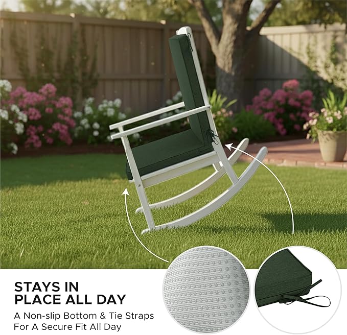 Outdoor Chair Cushions 20x20, Water-Resistant & Fade-Resistant, Patio Furniture Lawn Dining Chair Seat Replacement with High Back, Ties Zipper, Removable Cover, Set of 4, Olive Green